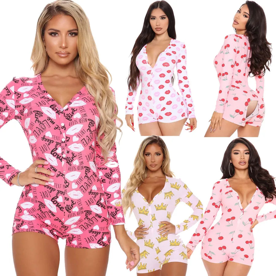 Valentine's V-Neck Sleeve Pajama Set