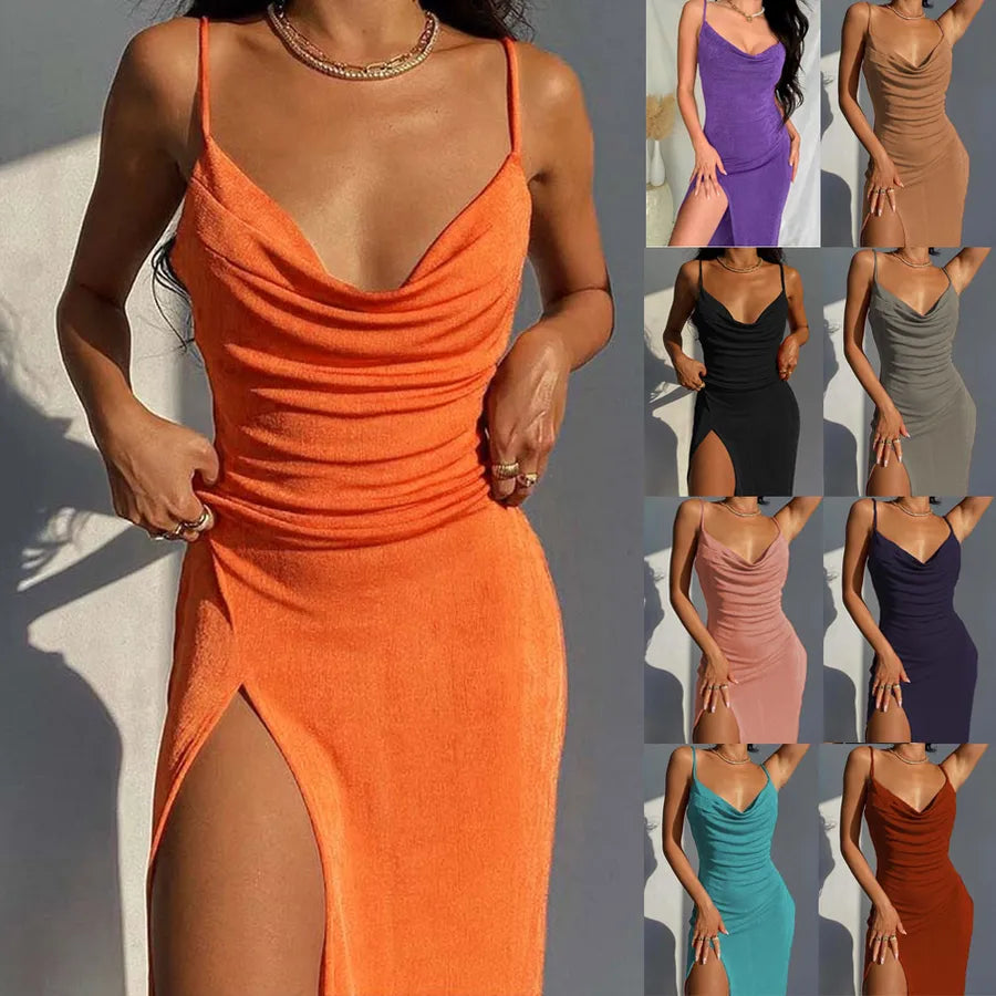 Orange Sleeveless Maxi Pencil Patchwork Dress